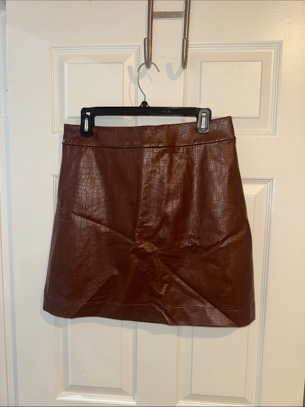 J. Crew Croc-Embossed Faux Leather Mini Skirt in Dark Brown